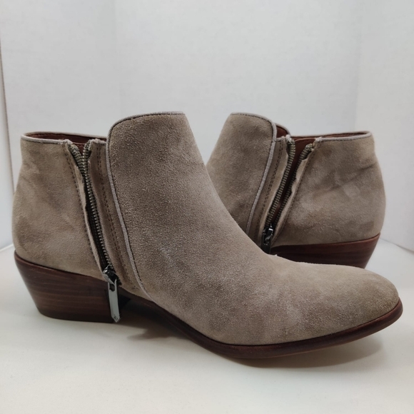 SAM EDELMAN Petty Chelsea Ankle Booties Suede Tan Women 7.5M Low Heel Almond Toe - Picture 6 of 16